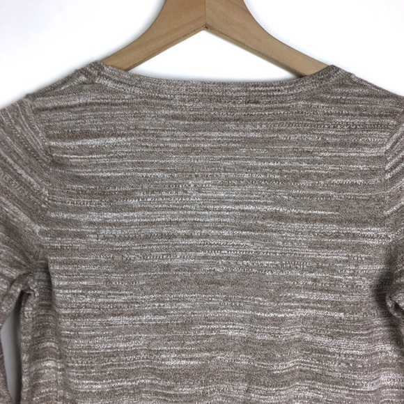 LOFT Sweater 3/4 Sleeves Marled Oatmeal Crew Scoop Neck Minimalist Neutral XS - Picture 4 of 8